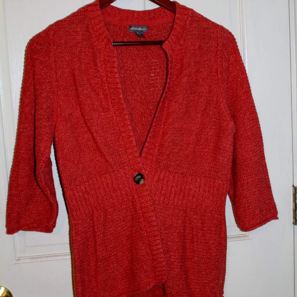 EDDIE BAUER SALMON COLORED 3/4 SLEEVE SWEATER